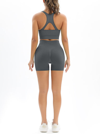 Women's Seamless Cotton Athletic Set - High-Waist Shorts & Tank Top