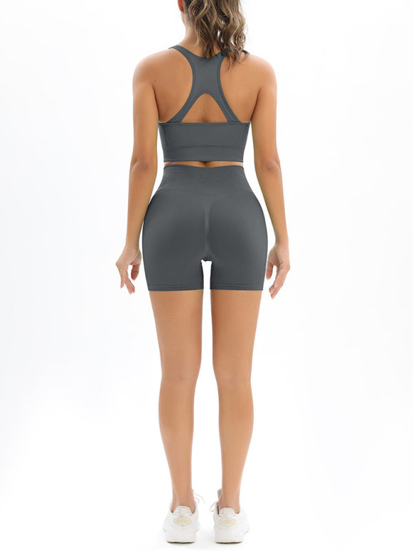 Women's Seamless Cotton Athletic Set - High-Waist Shorts & Tank Top