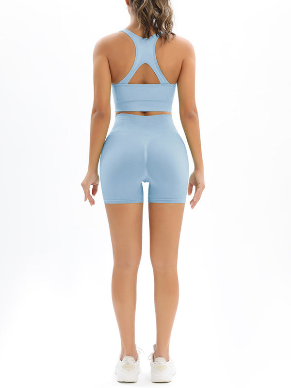 Women's Seamless Cotton Athletic Set - High-Waist Shorts & Tank Top