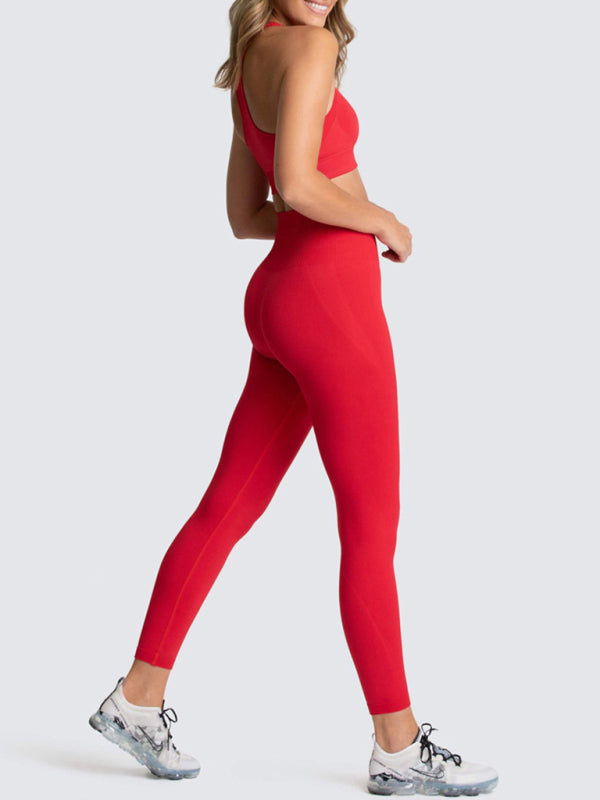 Women's Beautiful Back High Waist Peach Hip Seamless Knitted Vest & Pants Set