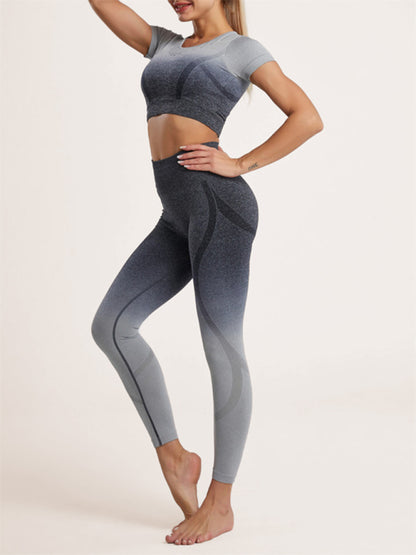 Women's Gradient Tie-Dye Seamless Yoga Set - Two-Piece Athletic Wear Black
