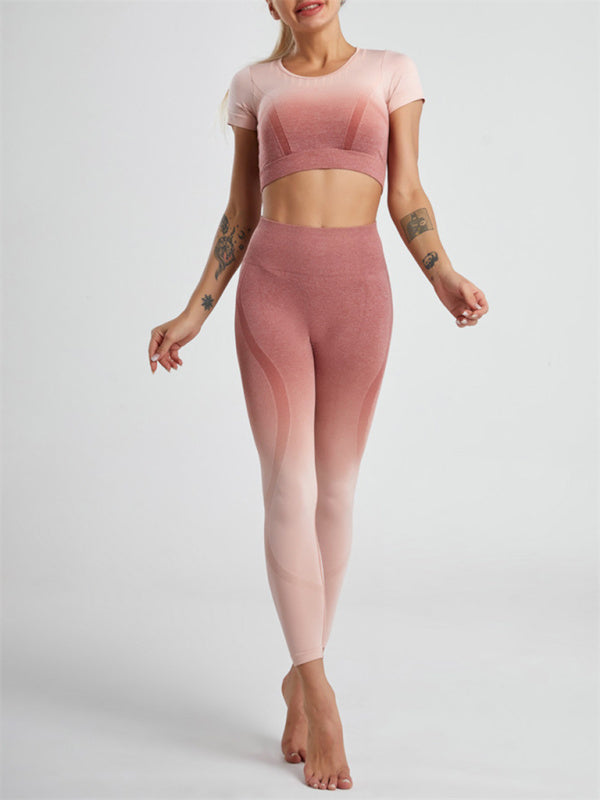 Women's Gradient Tie-Dye Seamless Yoga Set - Two-Piece Athletic Wear