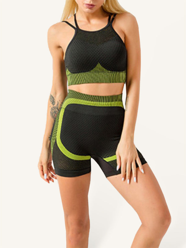 Women's Quick-Dry Seamless Backless Camisole & Shorts Yoga Set Olive green