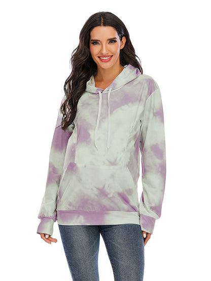 Women's Tie Dye Breastfeeding Loose Maternity Hoodies Purple