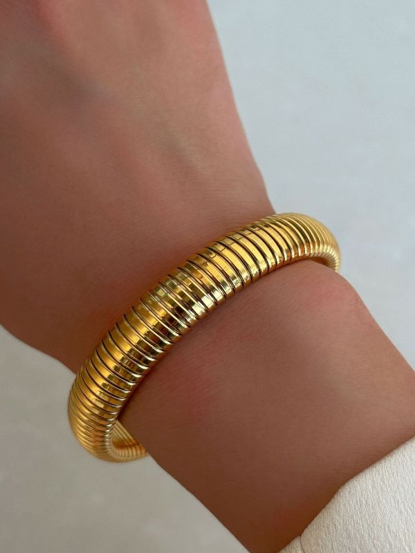 Titanium Steel Vintage Stretch Gypsy Polished Bracelet Golden yellow F
